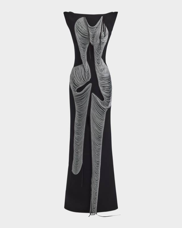Figural Fringe Gown